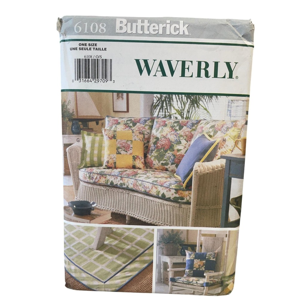 Butterick Sewing Pattern Unisex One Size Waverly Sun Room Decor 6108 Rug Pillows